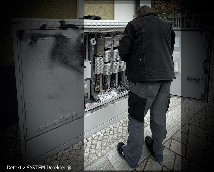 Abhörschutz-Spezialist untersucht eine Telefonanlage