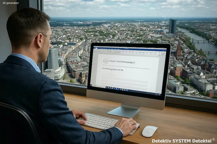 Das Frankfurter Detektivbüro ist auf Wirtschaftsfälle spezialisiert. Walldorf (Baden) zählt zum Einsatzbezirk der Wirtschaftsdetektei mit Sitz in Frankfurt am Main. (Beispielfoto/AI-generated) Wirtschaftsdetektei Walldorf (Baden) Auftragsbearbeitung im Frankfurter Detektivbüro