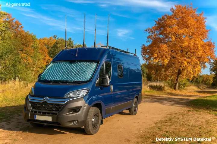 Der Observationsbus des Detektivbüros dient auch als mobile Einsatzzentrale im Operationsgebiet. (Beispielfoto/AI-generated) Observations-Crew der Detektei in Bad Bergzabern im Einsatz.