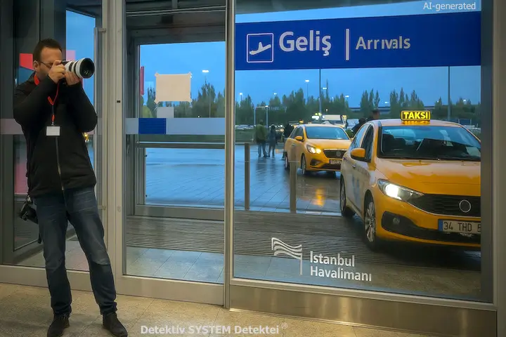 Detektiv SYSTEM Detektei ® ist in Istanbul breit strategisch vernetzt und erhält operativ Unterstützung von vielen vertrauenswürdigen Helfern. (Beispielfoto/AI-generated) Am Istanbul International Airport dokumentiert ein Privatermittler der DSD Detektiv SYSTEM Detektei ® GmbH die Ankunft einer Zielperson.