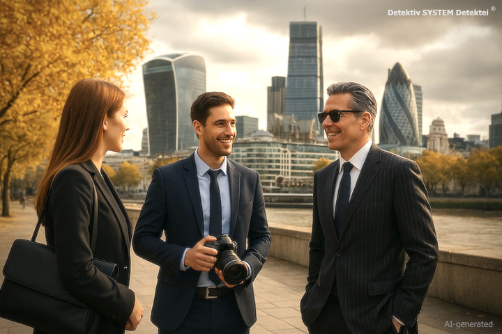The DSD detective agency maintains an extensive network in London. This provides a strong foundation for its successful private investigative work in the British capital. (example photo/ai-generated) DSD Private detectives’ meeting with a trusted informant in London.