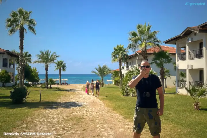 Auftragsmandat aus der Schweiz: Beobachtung einer Zielperson wegen begründeten Untreueverdachts in einer Ferienanlage in Side (Türkische Riviera/Provinz Antalya). (Beispielfoto/AI-generated) Privatdetektiv der DSD Detektiv SYSTEM Detektei ® GmbH observiert in Side (Türkei)