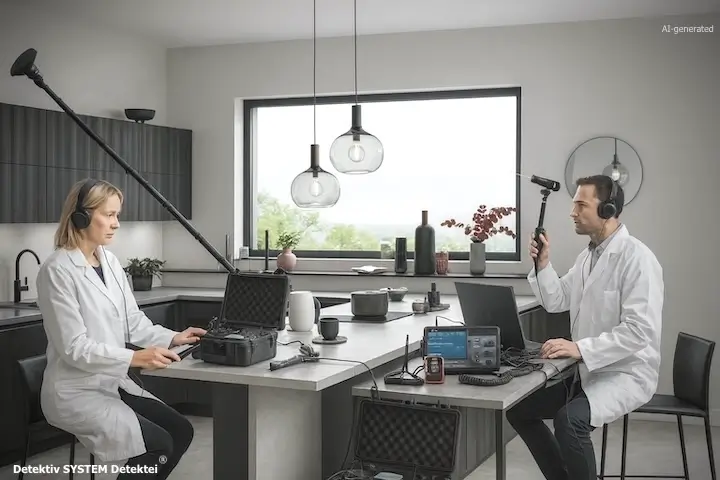 Fallbeispiel Abhörschutz in Herne: Detektiv SYSTEM Detektei ® entsendet sehr erfahrene und hochmodern ausgerüstete Experten. (Beispielfoto/AI-generated) Auftragsgebiet Herne: Detektiv SYSTEM Detektei stellt ein Spezialistenteam für Abhörsicherheit